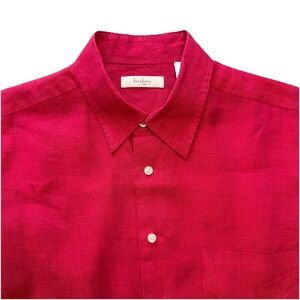 Turnbury 100% Linen‎ Short Sleeve Button Up Woven Shirt Red Beach Size Large